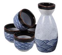 GALPADA Japanese Sake Set, Ceramic Sake Pot with 4 Cups, Traditional Serving Set for Home Bar Entertaining and Tea Party, Sea Ripple Design, Pot 5. 28 x 1. 97 in