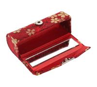 GALPADA Japanese Style Mini Lipstick Holder with Mirror, Single Red Wavy PU Lipstick Storage Case for Women, Portable Cosmetic Organizer for Travel and Daily Use