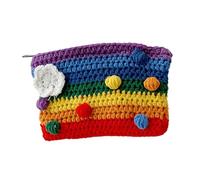 GALPADA Knitted Woolen Yarn Change Bag Rainbow Wallet Knitted Flowers and Balls, Creative and Elegantly Designed Purse for Work and Date, Carrying Phone, Keys, Wallet and Makeup
