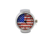 GALPADA Lady's American Flag Pattern Analog Quartz Watch Stainless Steel Band for Business Travel