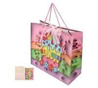 GALPADA Large Birthday Gift Bag for Men and Boys with Cake Design, Sturdy Nylon and Organza Material Party Favor Bags for Birthday Parties and Celebrations