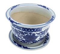 GALPADA Large Blue and White Porcelain Plant Pot Breathable Ceramic Planter for Indoor Flowers Decorative Nursery Pot with Drainage Tray Enhancing Home and Garden Decor