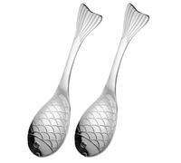 GALPADA Large Fish Shaped Soup Spoons Stainless Steel 2Pcs Cutlery for Asian Porridge Ramen and Dessert Use