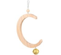 GALPADA Large Moon-shaped Bird Swing with Bell Pendant Bite-resistant Wooden Parrot Perch Swing for Cockatiels and Small to Medium Cage Birds for Daily Play and Exercise