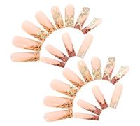 GALPADA Leopard Print Long Nails False French Bow Details Coffin Shape for Holidays Celebrations Special Occasions Random Color