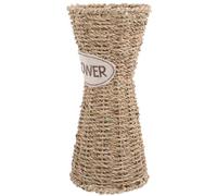 GALPADA Lightweight Brown Handheld Woven Vase Flower Basket with Retro Embroidery Patch Decoration, Versatile Beige Vase for Dried Flowers and Home Decor Featuring Natural Beauty and Fine