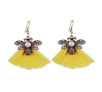 GALPADA Long Fringe Dangle Earrings for Women, Yellow Alloy Drop Tassel Earrings with Crystal Beaded Detail, Chic Statement Jewelry for Cocktail and Evening Wear