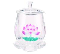 GALPADA Lotus-Design Glass Temple Buddhist Water Cup, Easy to Carry Multipurpose Offering Cup for Temples and Buddhist Worship, Retro Style Crystal Water Container for Families and Friends