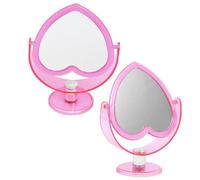 GALPADA Loving Heart Makeup Mirror Two-sided Acrylic round Desktop Mirror Adjustable Angle Lightweight Pink Decorative for Home or Store