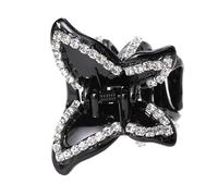 GALPADA Luxury Black Resin and Rhinestone Crystal Hair Clip with Strong Holding and Dual Teeth, Bow-shaped Hairpin Jaw Clip for Women and Suitable for Official Meetings