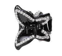 GALPADA Luxury Glossy Black Bow Clip with Rhinestone and Resin, Dual Teeth Strong Holding Hair Claw for Women and Daily Use Or Shower Hair Accessory