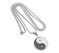 GALPADA Mens Stainless Steel Necklace with Tai Chi Yin Yang Pendant Black and White Round Disc Charm Curb Chain Skin-friendly Taoism Feng Shui Amulet for Casual and Business Wear