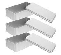 GALPADA Metal Cookie Tins with Lids 3pcs, Rectangular Stainless Steel Storage Containers for Sweets and Crafts, Portable Silver Boxes for Travel and Camping 7.1 x 4.3 x 2.1 inch