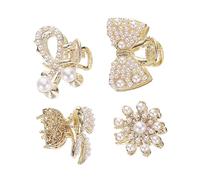 GALPADA Mini Hair Claw Clips 4pcs Pearl Rhinestone Alloy Hair Jaw Clips Barrettes Sunflower Ribbon Bow Tie Playful Styles for Boys and Girls Little Girls Children