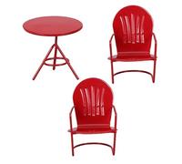 GALPADA Mini Iron Table and Chair Set with Flexible Placement and Stable Display 3pcs for Dollhouse Red Rustic Style Furniture for Fairy Garden Decorations and Scene Arrangement