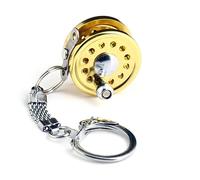 GALPADA Miniature Fishing Reel Keyring Fun Functional Key Chain for Fishing Lovers with Real Moving Parts Unique Gold Accessory for Keys Bags Gifts
