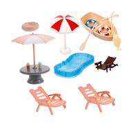 GALPADA Miniature Plastic Beach Chair and Swimming Pool Playset for Dollhouse with Umbrella Swim Ring and Beach Chair Vibrant Colors for Fairy Garden Decoration and Portable Summer Fun