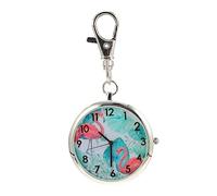 GALPADA Modern Silver Digital Pocket Watch with Numbers, Portable Alloy Hanging Watch Featuring Glass Dial and Flamingoes Pattern, for Nursing Professionals and Students