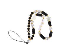 GALPADA Moon Star Beaded Phone Wrist Strap, Black Soft Clay Pearl Handmade Anti-lost Mobile Phone Chain, Short Beaded Wrist Hanging Rope for Cellphone Accessories