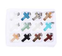 GALPADA Natural Stone Cross Charms with Peace of Mind Feature for Jewelry Making 12pcs DIY Necklace Pendant Random Color Suitable for Home Decoration and Art Collection