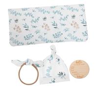 GALPADA Newborn Swaddle Blanket with Headband and Hat Set for Baby Girls, Eucalyptus Leaf Print, Soft Receiving Wrap with Wooden Name Sign, 4pcs Infant Swaddle Bundle for Birth Announcement