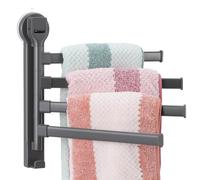 GALPADA No Drill Suction Cup Towel Rack with Adjustable Swing Out Bars for Bathroom Wall Mount, Large Capacity 4-Bar Organizer for Family Bathroom Use in Gray
