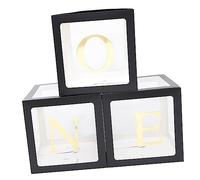 GALPADA One Letters Balloon Boxes for Birthday Party Decoration Paper Material Balloon Boxes with Transparent and Black Design Easy to Assemble Photo Shoot Prop for Indoor Outdoor Use