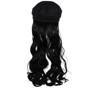GALPADA One-piece Wig Hat Long Curly Wig Hair Extension Hat Black Fashionable Natural High-temperature Synthetic Fibers Easy to Care and Wash for Women Cosplay