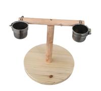 GALPADA Parrot Stand with Hanging Bridge and Food Cup Rack, Wood and Stainless Steel Bite Resistant Standing Pole for Small and Medium-sized Birds, Space Saving Climbing Plaything