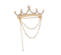 GALPADA Pearl Tiara Brooch Metal Crown Pin with Tassel Chain Rhinestone Wedding Lapel Jewelry for Women S Dresses Suits Coats Versatile Birthday and Pageant Accessory