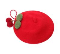 GALPADA Pet Beret Hat for Cats and Small Dogs, Red Fleece Beret with Breathable Comfort and Longevity, Charming Cherry Design, for Photo Props and Party Costumes