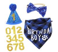 GALPADA Pet Birthday Decoration for Boy Dog Bandana Scarf and Bowtie Headdress for Puppy's Birthday Party