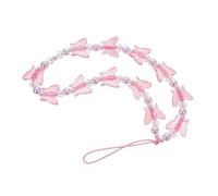 GALPADA Pink Crystal Butterfly Phone Lanyard Pearl Beads Anti-lost Decorative Phone Charm Strap Suitable for Women