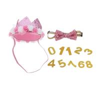 GALPADA Pink Glitter Pet Birthday Costume with Hat and Bow Tie Collar for Dogs and Cats Comfortable Puppy Crown Bandana Party Headdress for Special Celebrations and Photo Moments