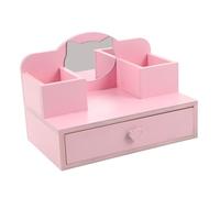 GALPADA Pink Miniature Wooden Makeup Vanity Table with Mirror and Drawers Sturdy Dollhouse Dressing Table for Creative Pretend Play and Neat Storage in Mini Doll Furniture