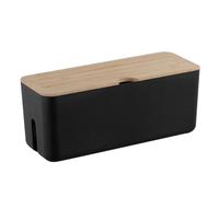 GALPADA Plastic Cable Storage Box with Bamboo Wood Cover Cord Organizer Case with Heat Dissipation Space-saving Power Line Box for Home and Office Charging Multifunctional Cable Management