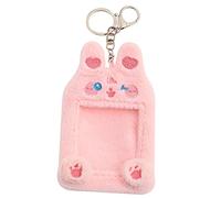 GALPADA Plush Cartoon Animal Card Sleeve Keychain Soft Cute Plush Card Holder for Photos Id Badges and Collectibles for Students Office Staff and Kawaii Lovers Winking Bunny Design