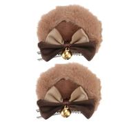 GALPADA Plush Double Bowknot Bear Ear Hairpin Decorative Cosplay Hair Accessories Lightweight Cloth Material Cute Headwear for Housemaid Costume