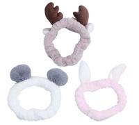 GALPADA Plush Flannel Headband Set to Protect Your Hair from Wet Rabbit Ear and Antler Design 3pcs Elastic and Breathable Hair Bands for Makeup and Skincare Use and Ladies