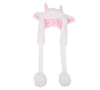 GALPADA Plush Ox Horn Ear Hat with Integrated Scarf Warm Winter Beanie for Teens Adults Cute Animal Design Halloween Party Accessory Cold Weather Protection