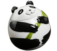 GALPADA Portable Ceramic Storage Jar with Sealed Lid, Black Cartoon Panda Design Keeps Food Fresh, for Loose Tea and Kitchen Organization