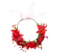 GALPADA Red Floral Crown Headband for Bride Elegant Wedding Hair Wreath Lightweight Easy to Wear Headpiece for Special Occasions for Bridal Parties