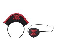 GALPADA Red Pirate Cosplay Costume Accessories Set with Skull Eyepatch and Felt Cloth Headband for Dress-up Occasions and Cosplay Party