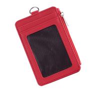 GALPADA Red PU Leather Badge Card Holder with Id Window and Slots | Commuters and Students, Minimal Carry Design, Protects Credit Cards, Lanyard Compatible