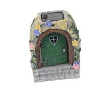 GALPADA Resin Fairy Cottage Door Gate Statue with Light for Garden Trees Outdoor Miniature Fairy Garden Door Ornament Creative Tiny House Decoration for Bonsai Terrariums and Courtyards