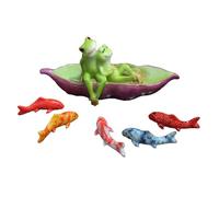 GALPADA Resin Frog Ornament Set Couple Frogs and Five-Color Koi Fish Garden Decor Lawn Figurines for Balcony and Micro Landscape
