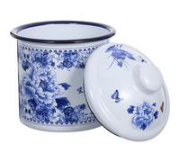 GALPADA Retro Blue and White Porcelain Enamel Mug 700ml Thickened Vintage Tea Cup Lid, Sturdy Coffee and Tea Drinking Cup Suitable for Camping Picnic and Home Use