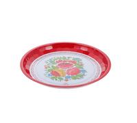 GALPADA Retro Red Enamel Plate 35cm Round Synthetic Material Multi-Function Snacks and Steamed Dish Plate for New Year Celebrations and Dessert Shops