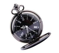 GALPADA Retro Round Pocket Watch with Dual Roman and Arabic Numerals Dial Steampunk Style Flip Watch with Thin Black Chain Durable Classic Timepiece for Men and Women