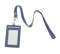 GALPADA Reusable Blue PU Id Card Holder with Lanyard Badge Protector Sleeve for Staff Students Office School Use Card Protectors for Credit Bus Library